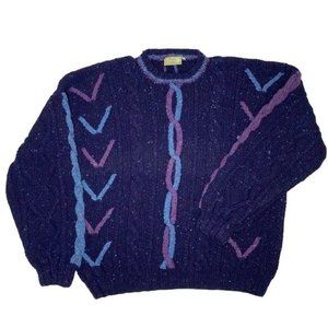 Gaelterra Handknit Cable Knit Purple Wool Sweater: Size 44